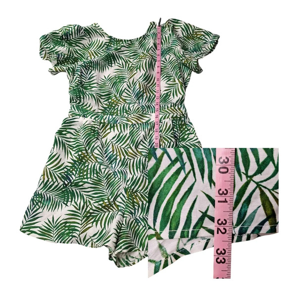 Loft Medium Green White Palm Linen-blend Tie-back Romper Pockets Tropical - Picture 14 of 15